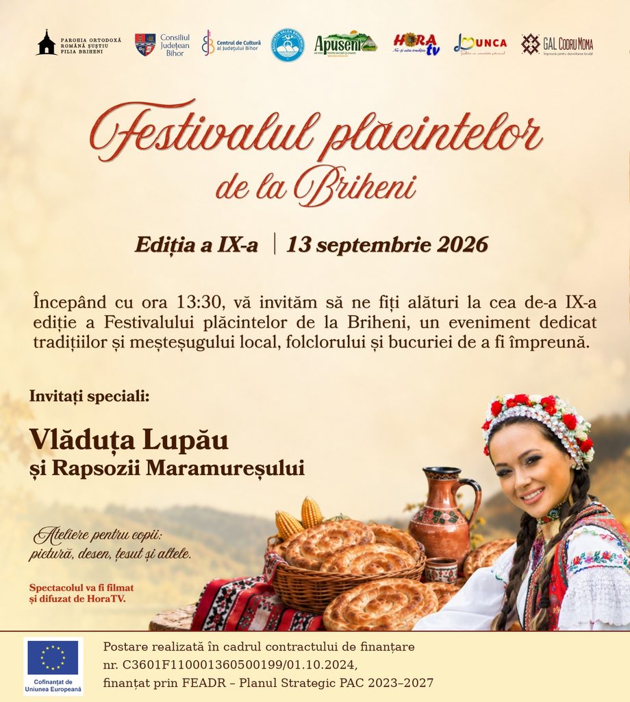“Festivalul Plăcintelor” de la Briheni 13 septembrie 2026
